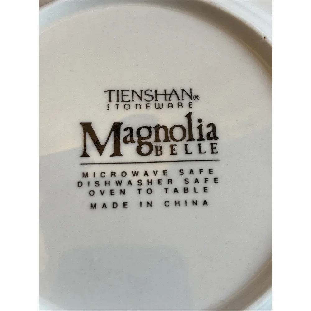 Tienshan Magnolia Belle Stoneware Salad Plates Set of 2 Green White Floral 8.25